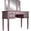 Ensemble de coiffeuse contemporaine avec miroir pliable, tiroirs de rangement et tabouret rembourré pour chambre à coucher - or rose + bois massif + classique + contemporain-1183048958