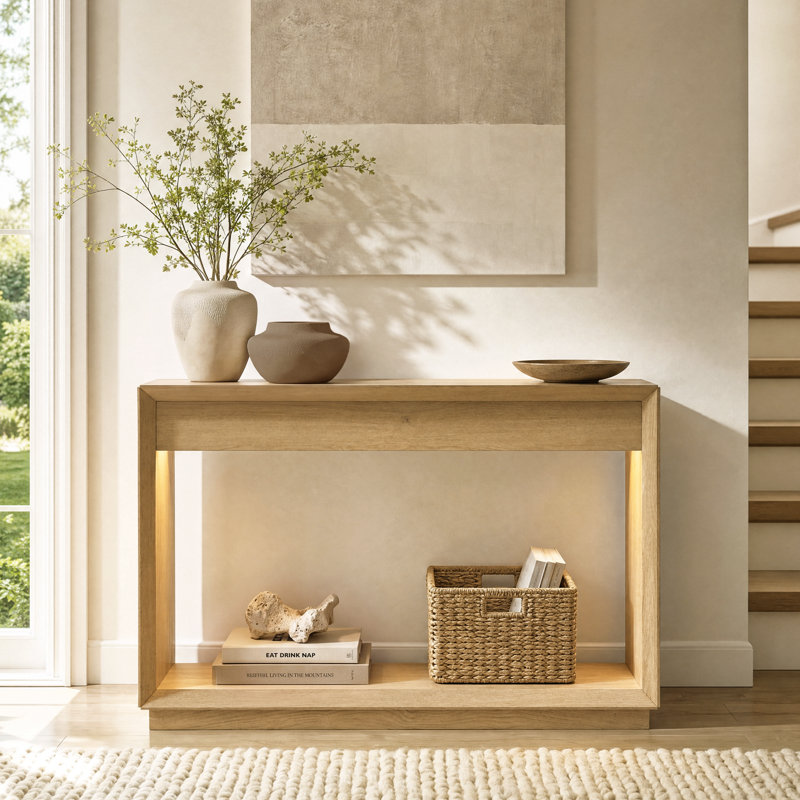 Console avec lumière DEL 47,6 po avec tablette de rangement, table d'appoint moderne pour le couloir et entrée facile à assembler