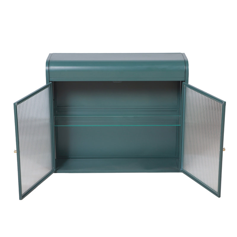 Army Green 2-Door Wall-Mounted Metal Storage Cabinet With Tempered Glass Doors & Shelves For Bathroom, Army Green