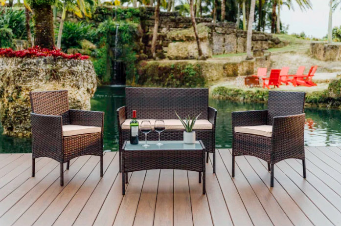 wicker conversation set on deck