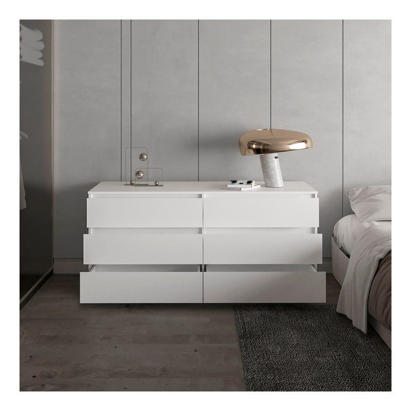 White 6-Drawer Rectangle Dresser