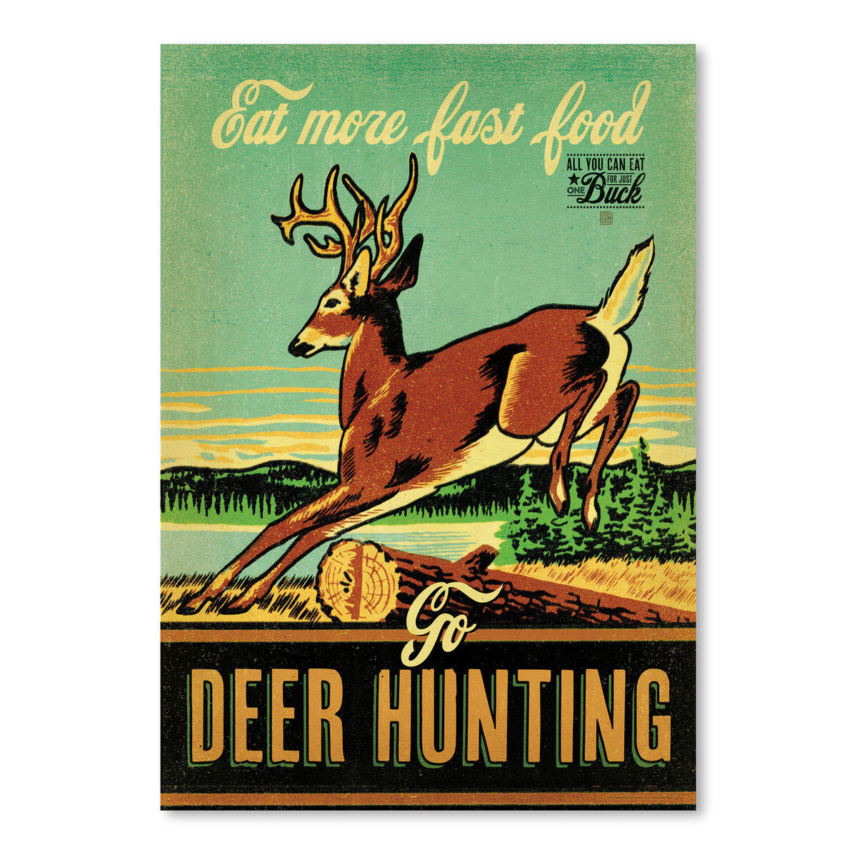 https://assets.wfcdn.com/im/60240556/compr-r85/7416/74167326/nature-vintage-poster-wall-art-fast-food-deer-hunting-funny-by-joel-anderson.jpg