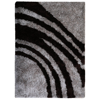 Tapis à poils longs touffetés à la main en polyester écologique - Rectangle, couleur brun beige, design moderne contemporain, tapis antidérapants épais faits à la main pour salon, chambre à coucher