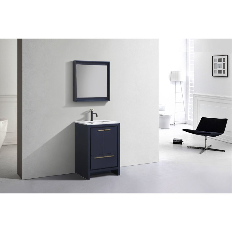 Meraris 23.5'' Single Bathroom Vanity with Quartz/Ceramic Undercount Sink Top, Blue