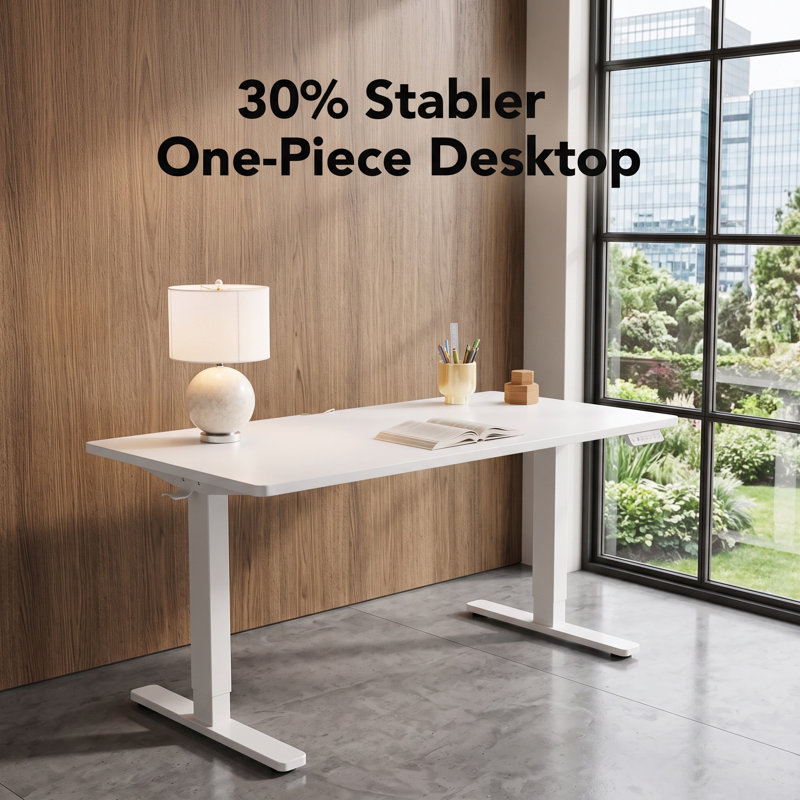 Bureau assis-debout électrique réglable en hauteur de 47 pouces avec plateau monobloc, double moteur et 4 mémoires de réglage.