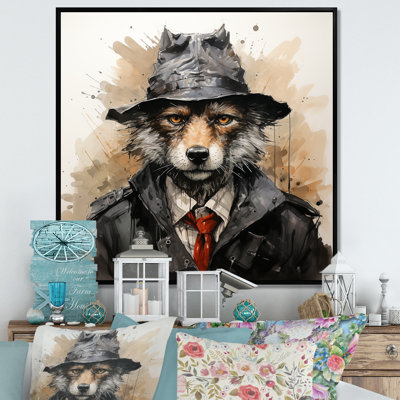 «Trenchcoat» noir loup mystère IV - loup, art mural