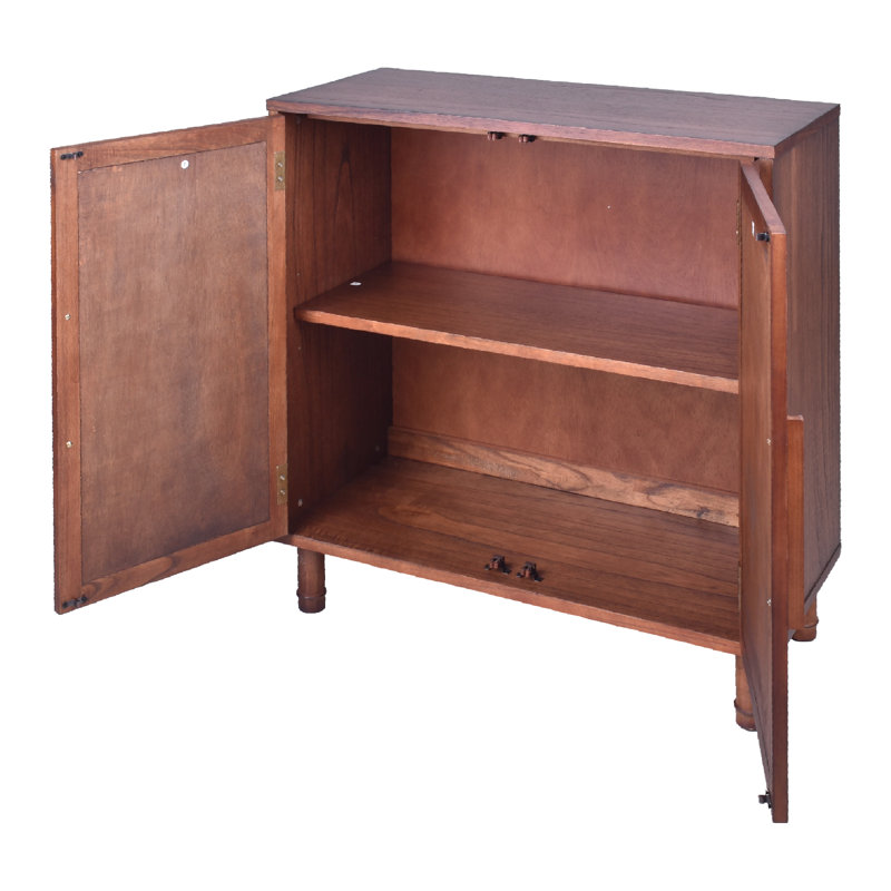 Delancey Brown 34" Wood and Rattan 2-Door Cabinet