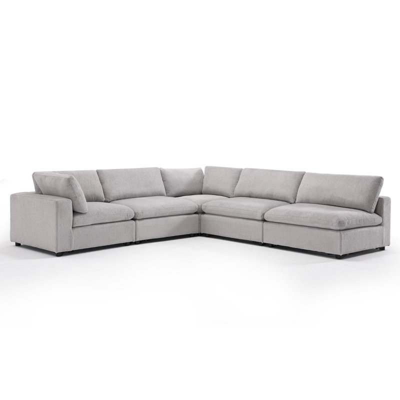 Canapé modulaire rembourré 5 pièces Nuccio, Gris clair