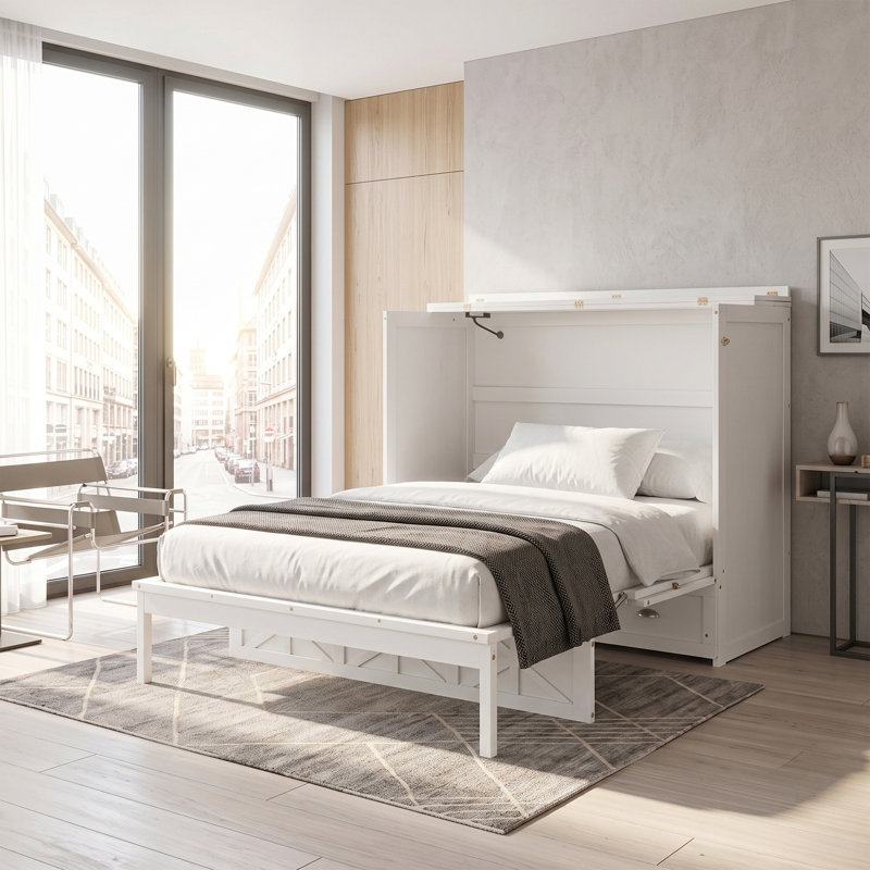 Lit escamotable avec grands tiroirs Murphy, Blanc