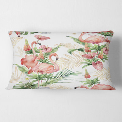 Housse de coussin rectangulaire et flamants roses avec fleurs tropicales et feuilles