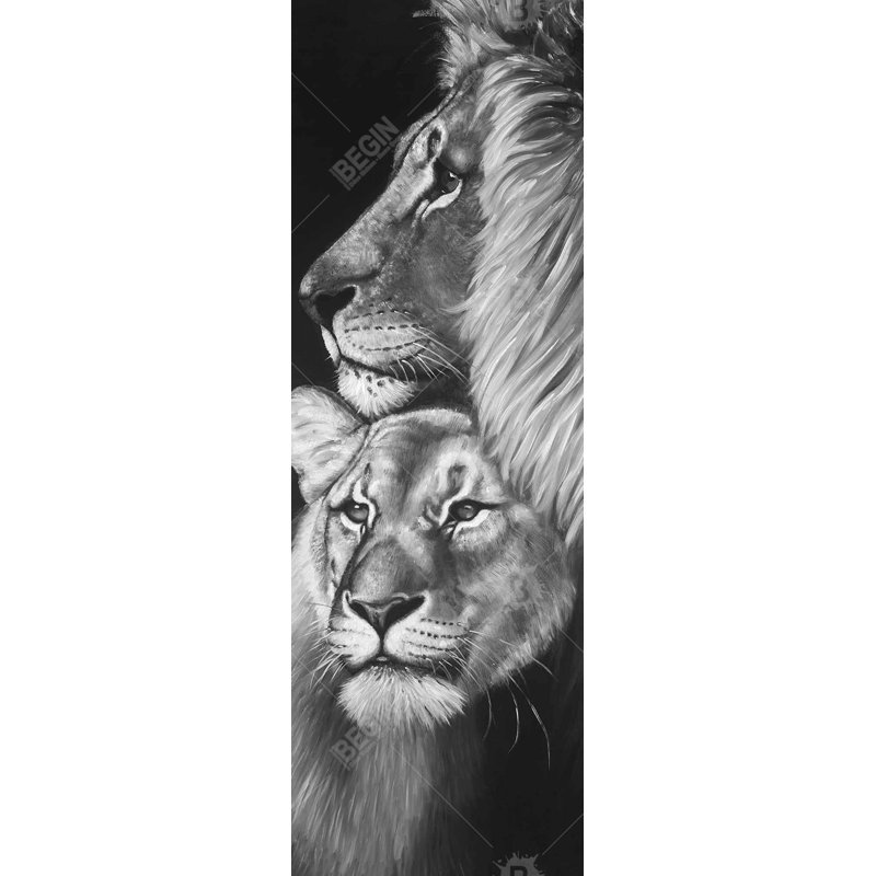 Lion et lionne - toile encadrée 16 po x 48 po