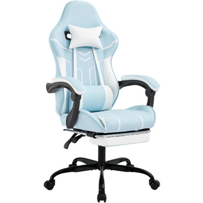 Blue Leather Computer Chair With Ergonomic Design, 330Lb Support And 90 - 135 Gaming 360 Rotating , Lumbar Massage Comfortable