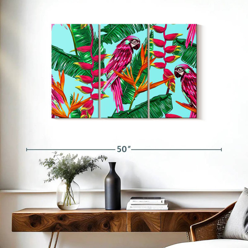 Brampt, plantes tropicales et oiseaux exotiques, H 24 po x l 38 po