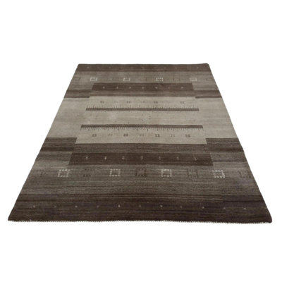 No Pattern and Not Solid Color Handmade Rectangle 4'7" x 6'8" Wool/Cotton Area Rug in Gray/Brown