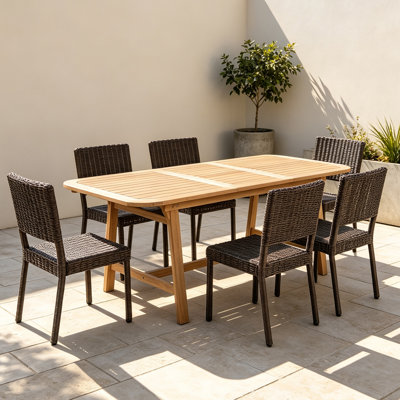 Ensemble repas extensible en bois d'acacia avec chaises en rotin PE Larry Boho