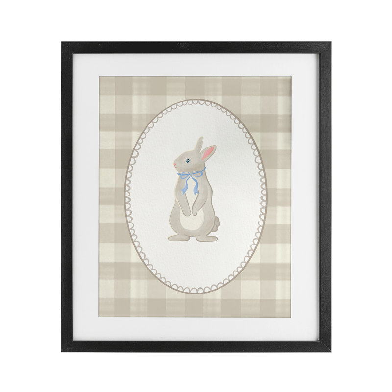 «Bunny on Green Plaid», reproduction d'art sous verre encadrée par The Paper Curator, H 16 po x l 13 po, Cadre noir minuit