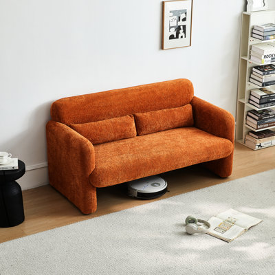59 po orange avec revêtement en velours, pour le bureau et le salon, bois d'eucalyptus massif, rembourrage en mousse confortable, coussin de soutien, chambre à coucher moderne, structure en bois, lombaire ergonomique,
