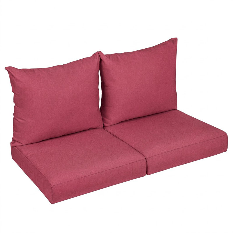 Sunbrella Outdoor Solid Loveseat Pillow and Cushion Set, 22.5 in W x 22.5 in D x 5 in H, Sunbrella - Canvas Hot Pink