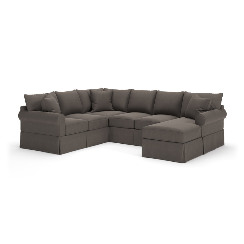 Amari 3 - Piece Slipcovered Sectional, Right Hand Facing, Drusky Charcoal Sustain® Basketweave