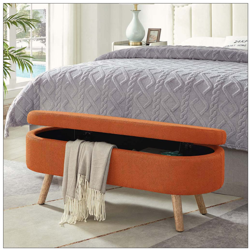 Banc de rangement avec repose-pieds ovale, Orange