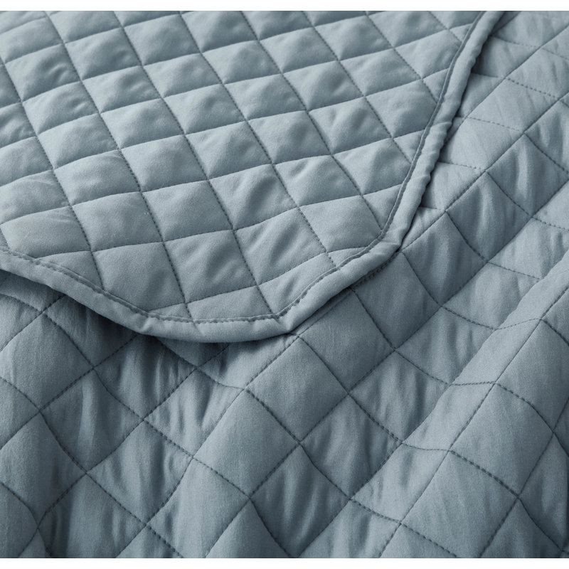 Teo Diamond Stitch Microfiber Quilt Set, Queen Quilt + 2 Standard Shams, Dusty Blue