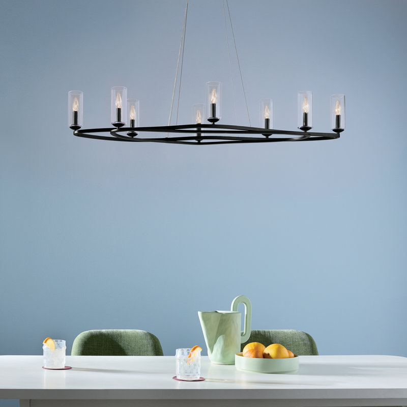 Lustre courbé moderne avec verre cylindrique transparent, H 8,75 po x l 16,25 po x P 52,5 po, Noir satiné, 8