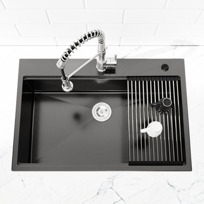 Stainless Steel 33X22 Kitchen Sink, Black Overmount With Cutting Board, Offers Spacious Interior For Kitchenware Single Bowl Ideal A Functional