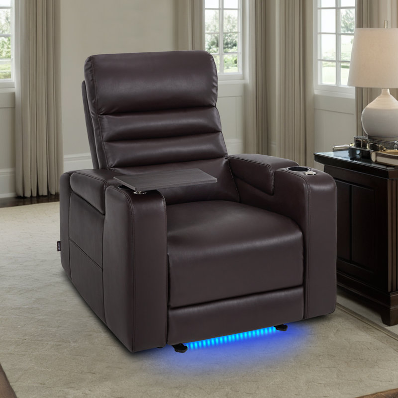Zero-Gravity Power Reclining Home Theater Seating with Adjustable Headrest & Swivel Tray, Faux Leather, Dark Brown