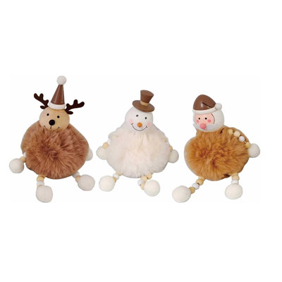 Pom Pom Figures With Legs Assorted Santa, Snowman, Reindeer- Set of 3