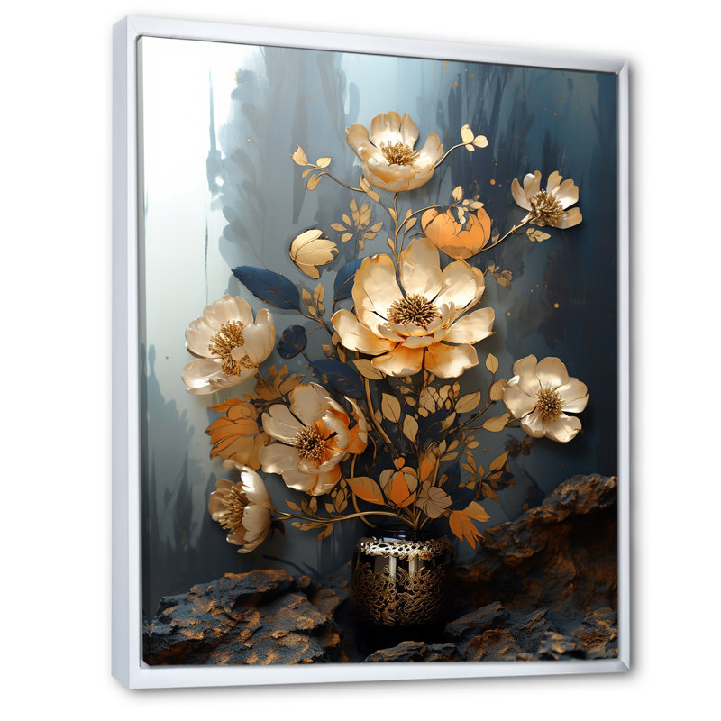 Golden Poppy Meadows II - coquelicots, art mural, Cadre flottant blanc, H 44 po x l 34 po x P 1,5 po