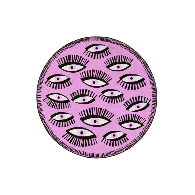 Light Fuchsia Pink Eye Theme Woven Base Round Carpet, Round 3'4"