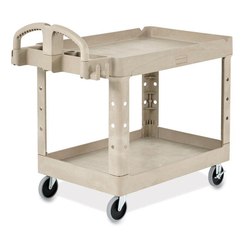 Beige Heavy-Duty 2-Shelf Utility Cart with Lipped Shelves