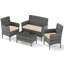 Ensemble de 8 meubles de patio avec coussins lavables et table basse en verre trempé-102760905