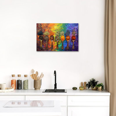 Adriany Kitchen Spices, impressions sur toile, cuillères rétro, affiche de nourriture, peinture colorée, impressions d'art sur mur pour la salle à manger, décoration murale prête à être suspendue, 18 po x 24 po