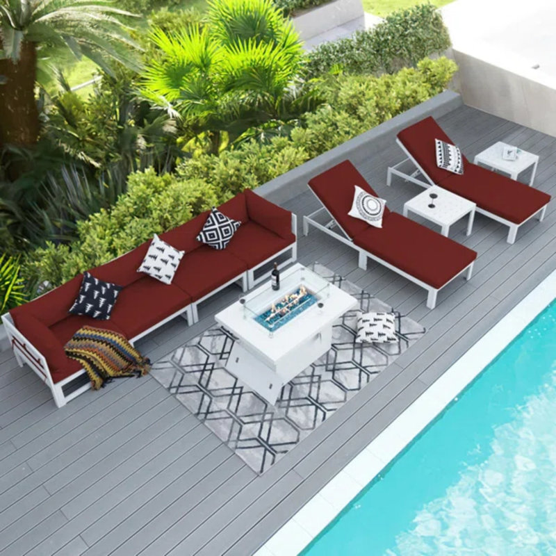 Rosamond 6 - Person Modular Patio Conversation Set with Cushions, Dark Red