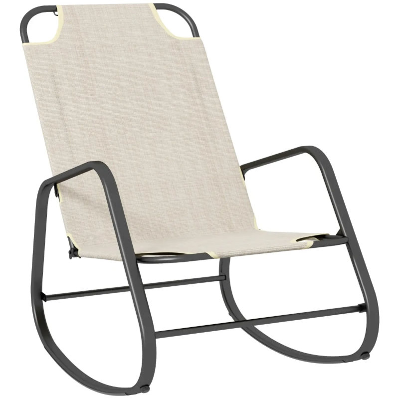 Chaises berçantes modernes avec structure en acier, sièges d'extérieur confortables brun clair