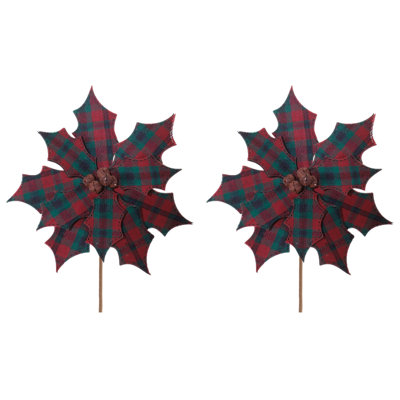 Plaid Poinsettia Stem (Set of 2)