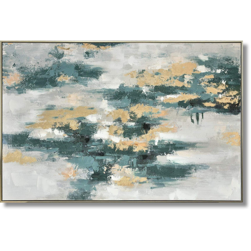 Art mural abstrait sur toile brume opulente - 39 po x 59 po - cadre doré champagne