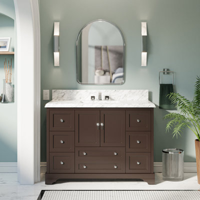 Ensemble de meuble-lavabo simple 48 po avec armoire chocolat et comptoir en marbre de Carrare Tilford