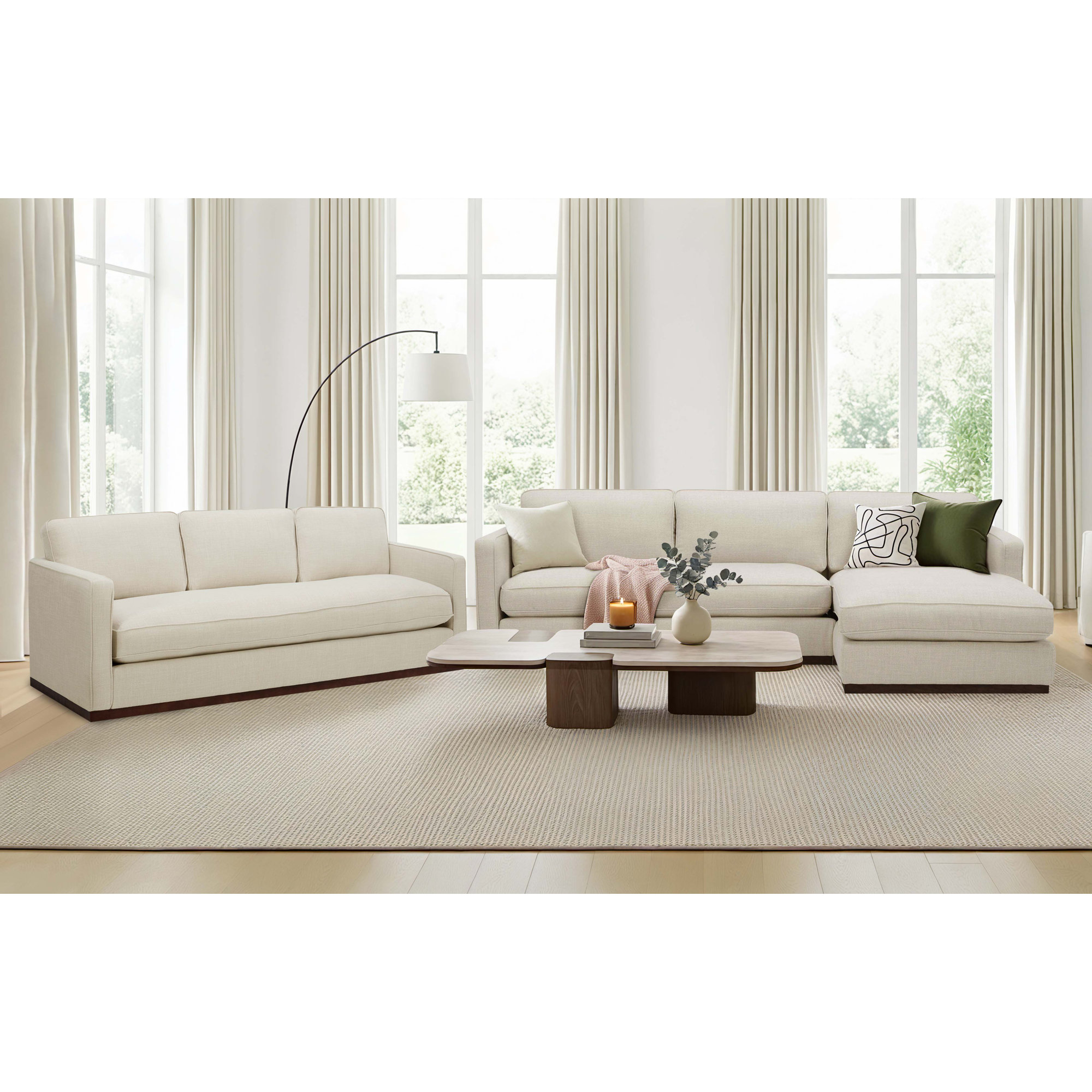 Bobbi 3 Piece Upholstered Living Room Set, Effie Linen Performance Linen