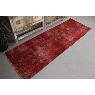 Overdyed Red Turkish Rug for Kitchen in Vintage Oushak Wool Design with Boho Runner Style