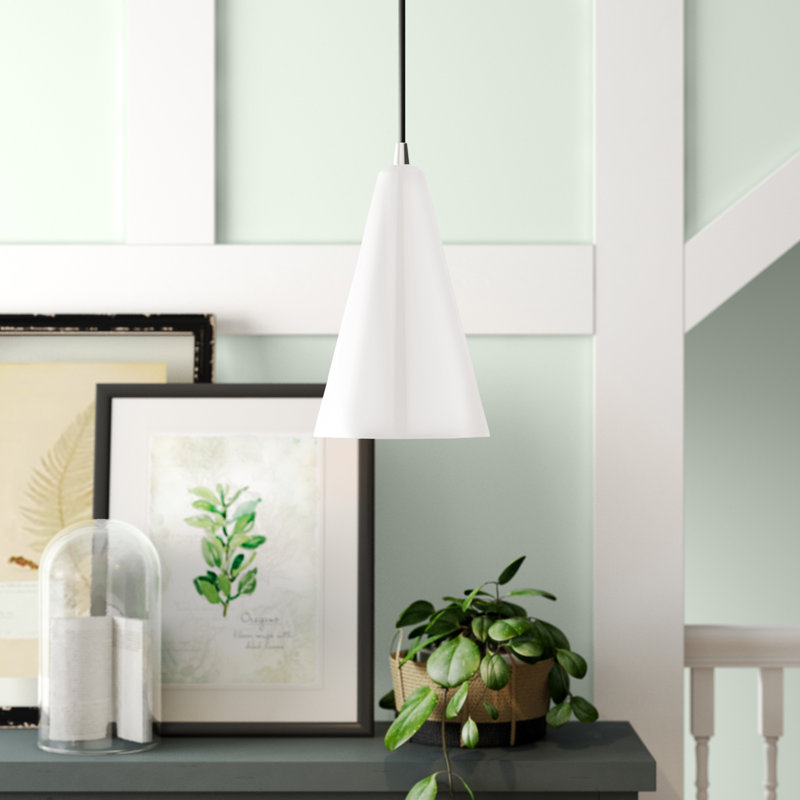 Luminaire suspendu conique à 1 lumière Carolan, Blanc brillant
