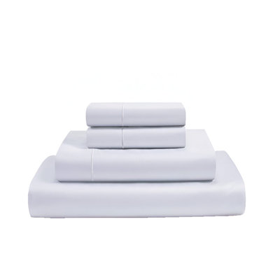 400TC Luxurious Single Embroidery Sateen Solid Cotton 4 Piece Sheet Set Fitted Sheet Fits Upto 16" Deep Pocket