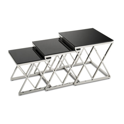 Ewert Glass Top Cross Legs Nesting Tables