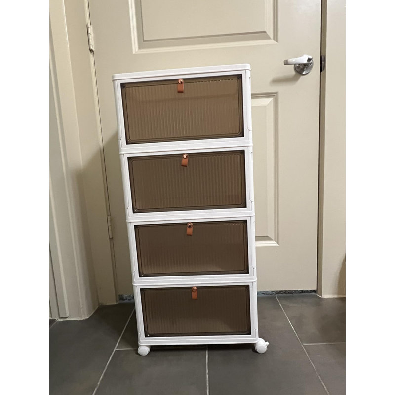 Plastic Storage Bins 4 Tier, Stackable Storage Bins with Lids and Wheels,Folding Storage Containers