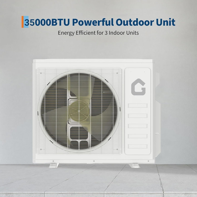Mini climatiseur central à deux zones sans conduit et pompe à chaleur ultra silencieux - 35 000 BTU (9 K + 9 K + 24 K)