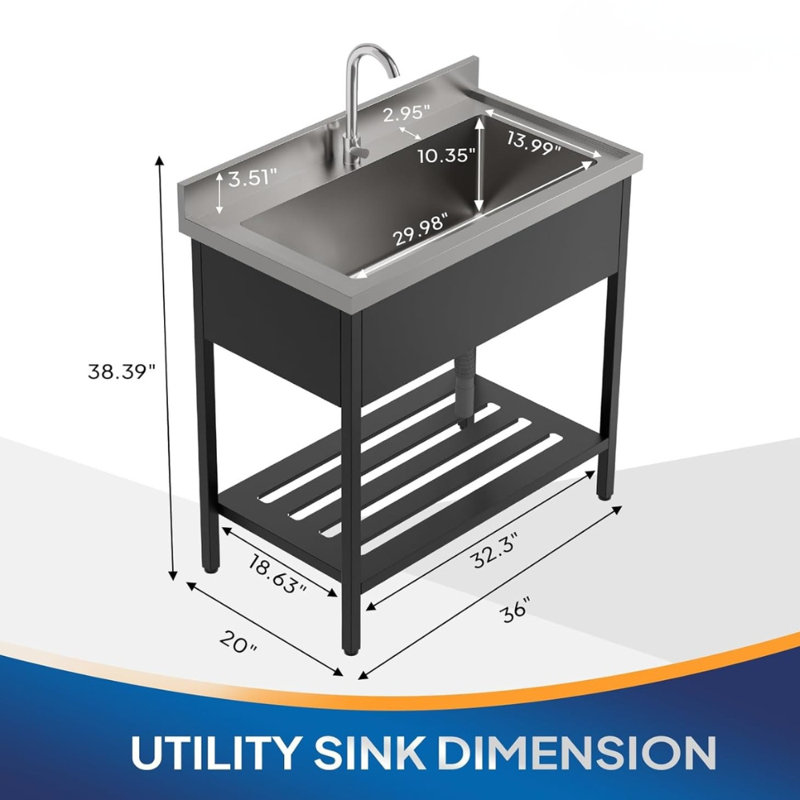 Freestanding Stainless Steel Utility Sink Laundry/Kitchen Sink With Faucet & Legs