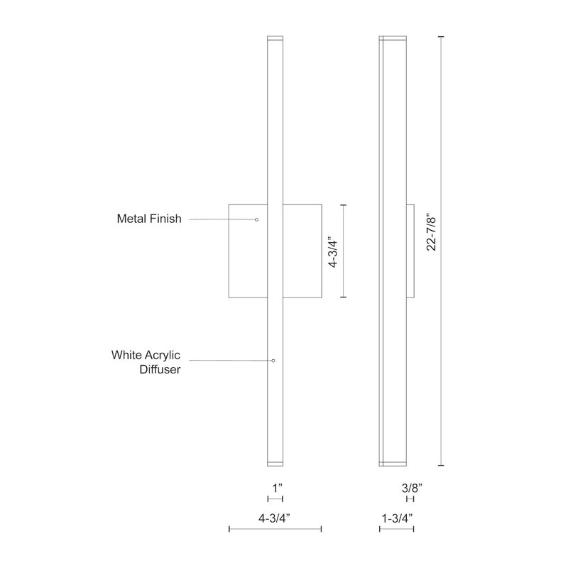 Vega 1 - Light LED Wallchiere, Black, 22.875" H x 4.75" W x 1.75" D