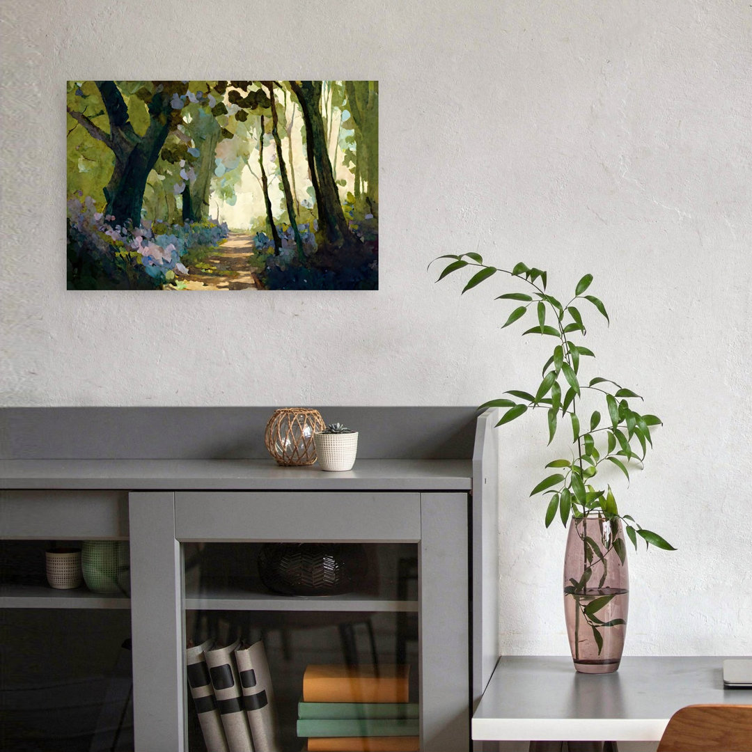 Forest Path With Bluebells Peaceful Serene Tranquil Forest Landscape Wall Art Print