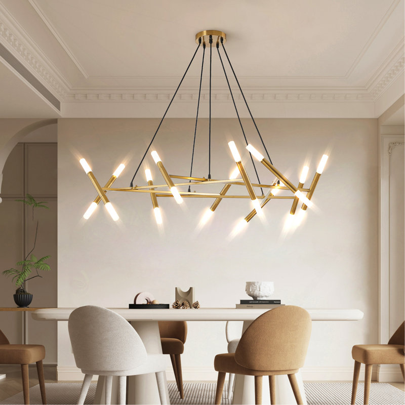 Lustre moderne de 41 po à branches dorées avec tubes givrés et cordons noirs, luminaire suspendu à hauteur réglable pour salle à manger, salon et îlot de cuisine (ampoules non incluses)